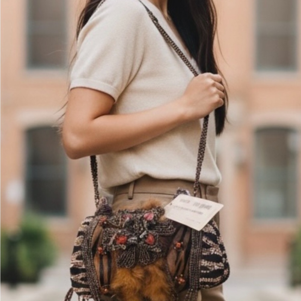 Mary Frances Brown Beaded Women's Bag